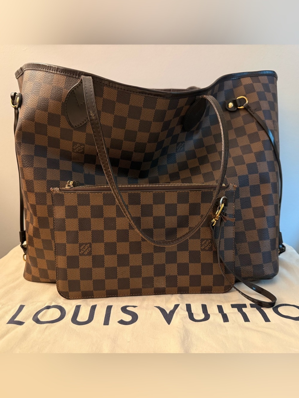 Louis Vuitton Damier Ebene Neverfull GM with Matching Pouch & Dustbag